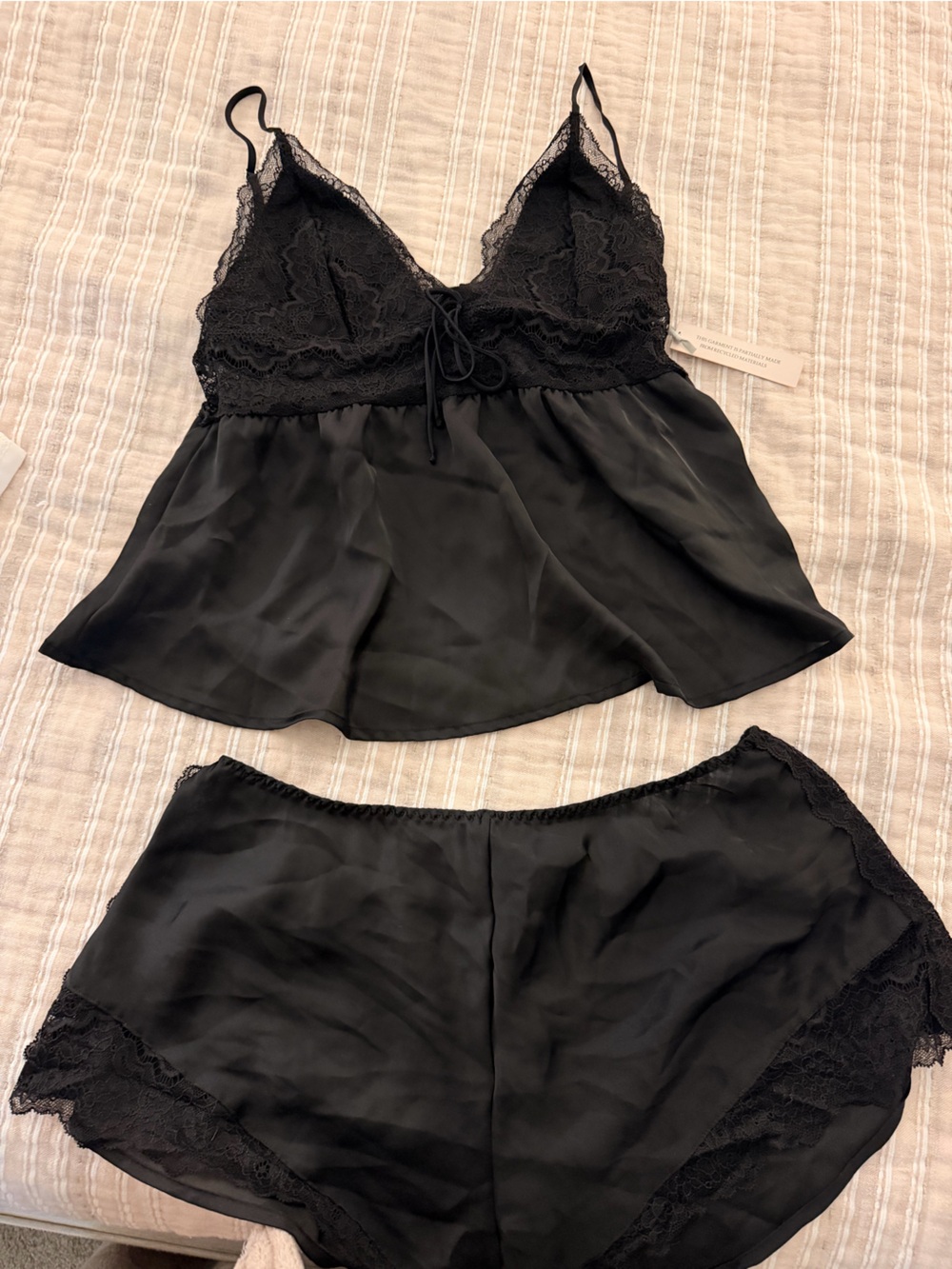 Victoria's Secret Black Satin & Lace Camisole and Shorts Set